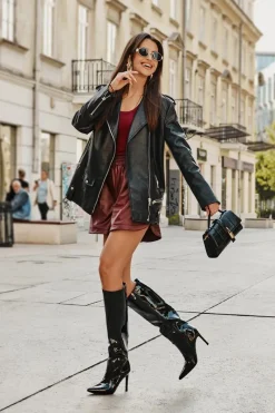 Discount Lakierowane Kozaki Na Szpilce Czarne Melisandra Damskie Kozaki Przed Kolano|Kozaki Na Obcasie