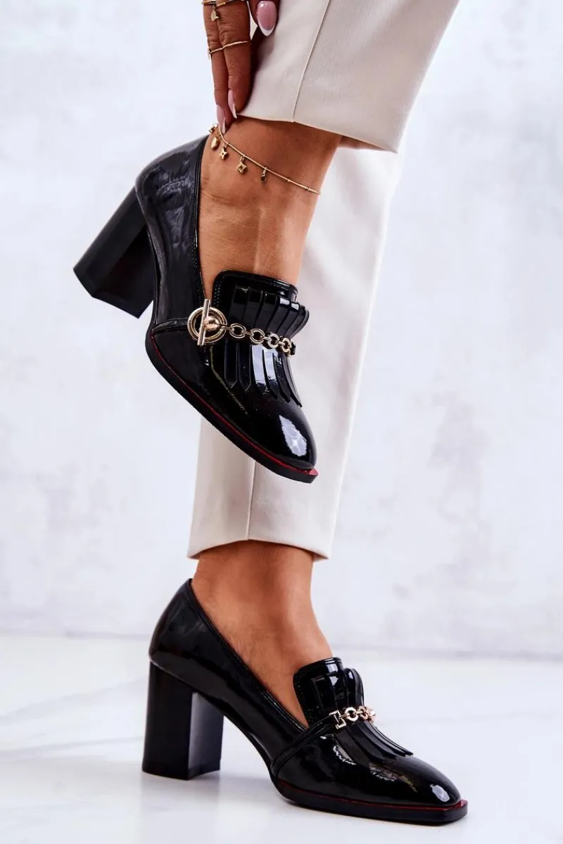 Damskie buty S.Barski Lakierowane Modne Czółenka Czarne Jenice