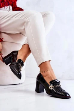 Damskie buty S.Barski Lakierowane Modne Czółenka Czarne Jenice