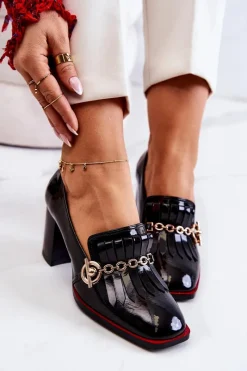 Damskie buty S.Barski Lakierowane Modne Czółenka Czarne Jenice