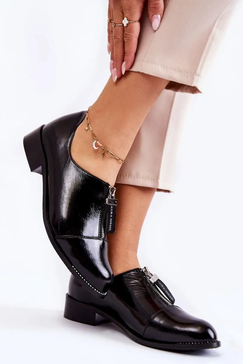 Best Laura Messi Lakierowane Modne Półbuty 2532 Czarne