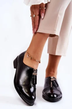 Best Laura Messi Lakierowane Modne Półbuty 2532 Czarne