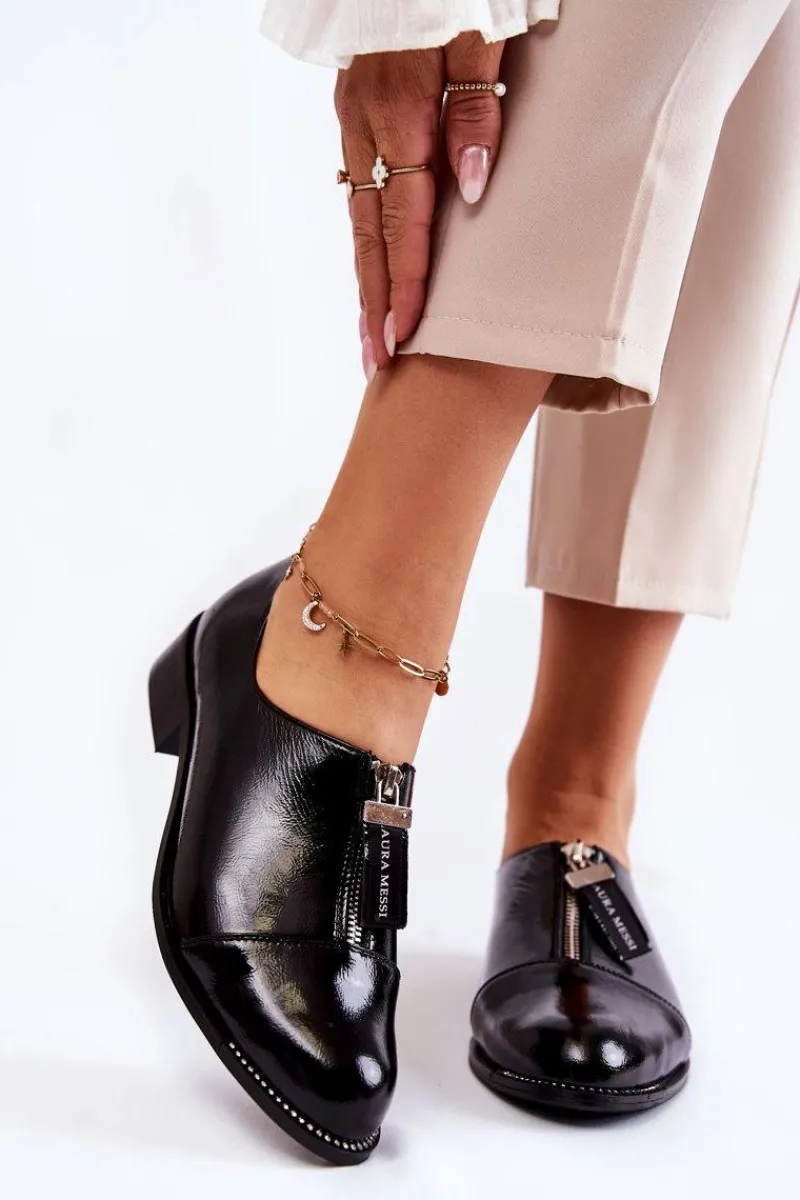 Best Laura Messi Lakierowane Modne Półbuty 2532 Czarne