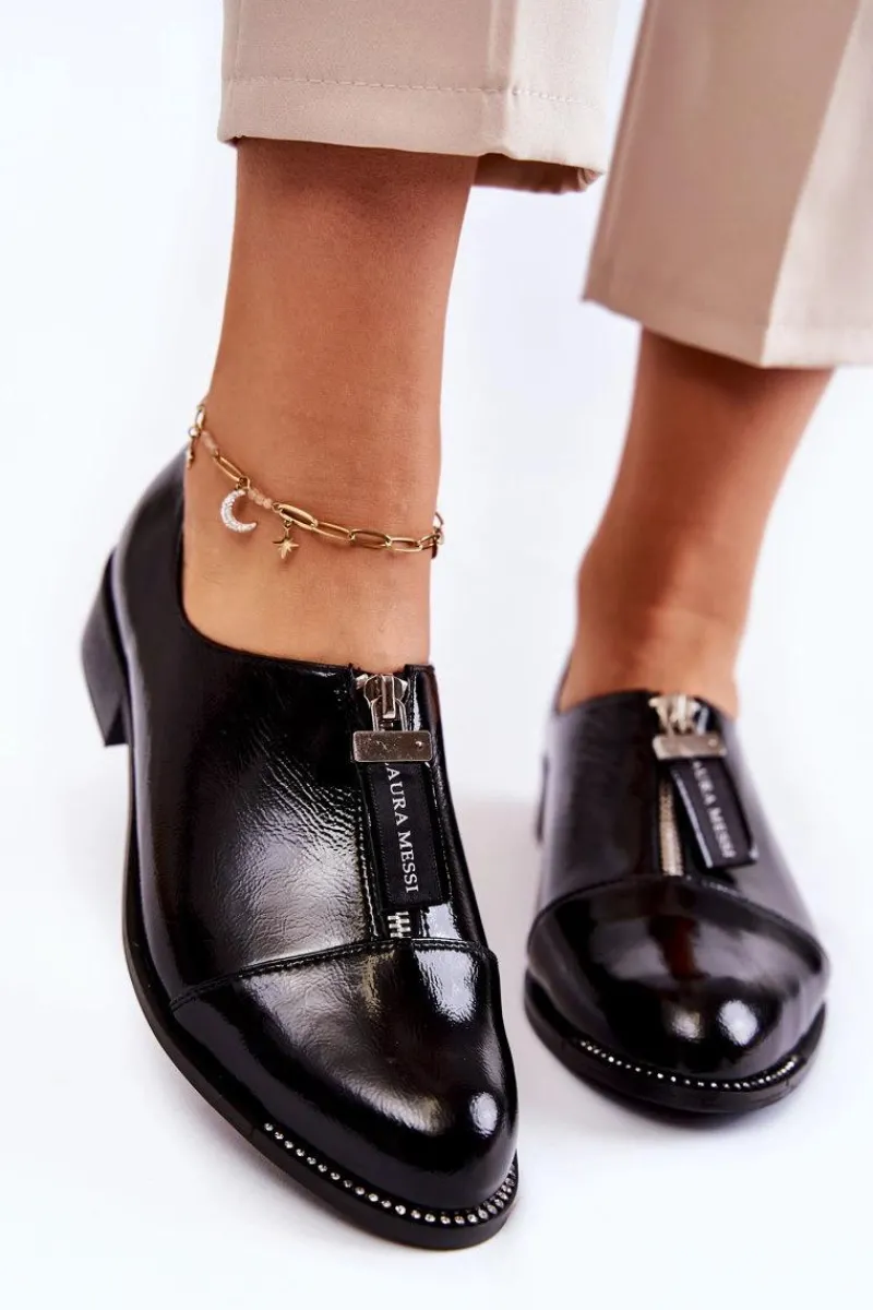 Best Laura Messi Lakierowane Modne Półbuty 2532 Czarne