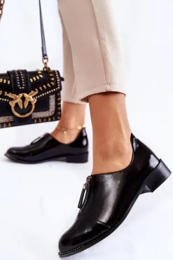 Best Laura Messi Lakierowane Modne Półbuty 2532 Czarne