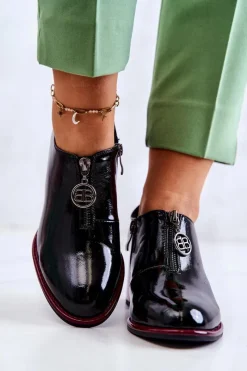 Półbuty Lakierowane>Damskie buty S.Barski Lakierowane Modne Półbuty Na Słupku Czarno-Czerwone Lorena