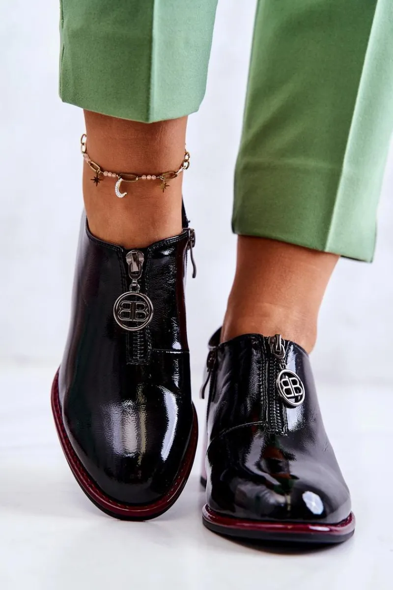 Półbuty Lakierowane>Damskie buty S.Barski Lakierowane Modne Półbuty Na Słupku Czarno-Czerwone Lorena