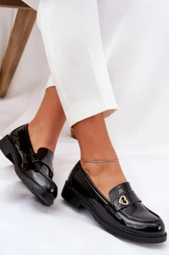 Mokasyny Płaskie|Mokasyny Damskie Lakierowane>Damskie buty S.Barski Lakierowane Mokasyny Damskie Z Serduszkiem S.Barski HY51-379 Czarne