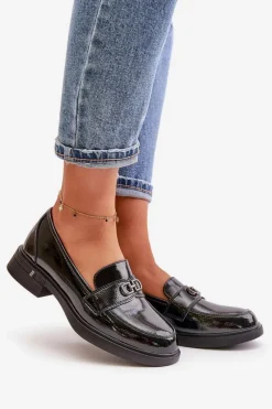 Clearance Buty damskie Vinceza Lakierowane Mokasyny Damskie Ze Skóry Naturalnej Czarne Vinceza 58409