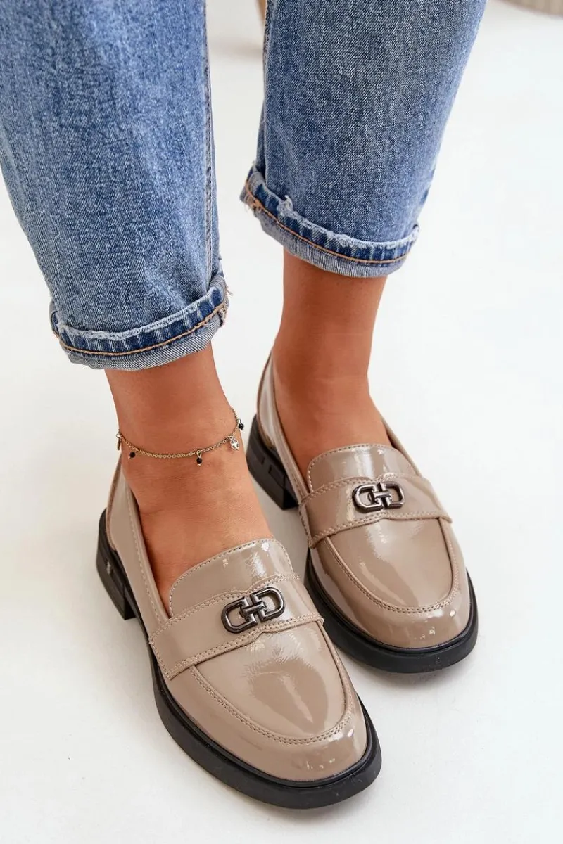 Loafersy Damskie|Mokasyny Damskie Lakierowane>Buty damskie Vinceza Lakierowane Mokasyny Damskie Ze Skóry Naturalnej Khaki Vinceza 58409