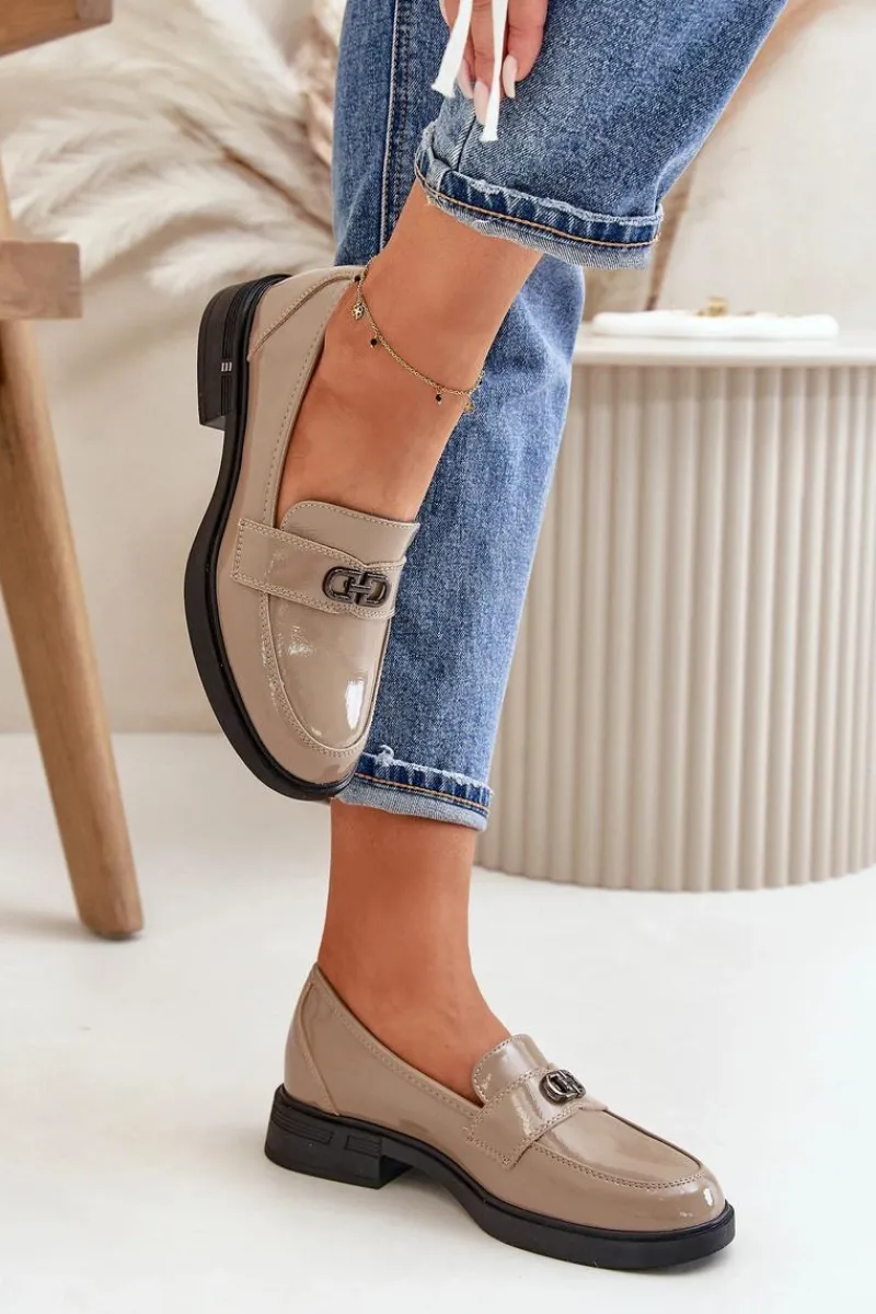 Loafersy Damskie|Mokasyny Damskie Lakierowane>Buty damskie Vinceza Lakierowane Mokasyny Damskie Ze Skóry Naturalnej Khaki Vinceza 58409