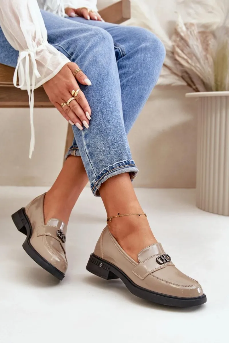 Loafersy Damskie|Mokasyny Damskie Lakierowane>Buty damskie Vinceza Lakierowane Mokasyny Damskie Ze Skóry Naturalnej Khaki Vinceza 58409