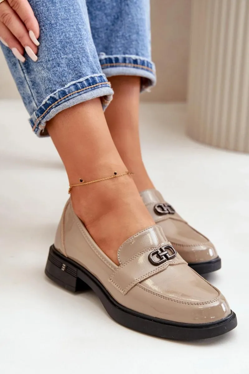 Loafersy Damskie|Mokasyny Damskie Lakierowane>Buty damskie Vinceza Lakierowane Mokasyny Damskie Ze Skóry Naturalnej Khaki Vinceza 58409