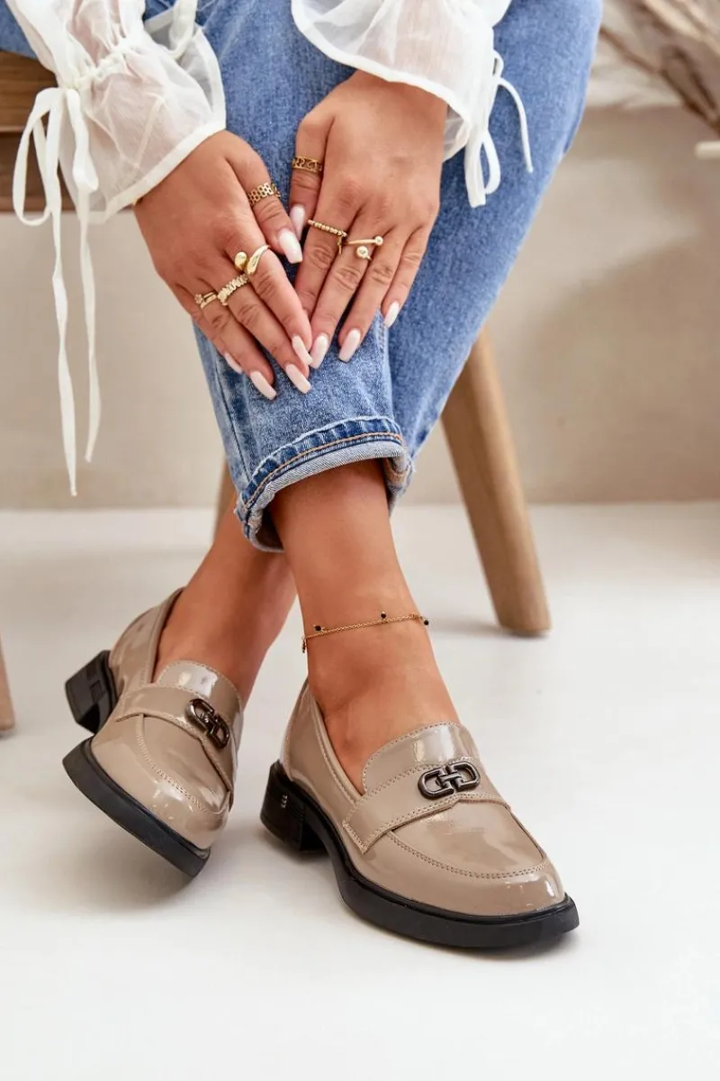 Loafersy Damskie|Mokasyny Damskie Lakierowane>Buty damskie Vinceza Lakierowane Mokasyny Damskie Ze Skóry Naturalnej Khaki Vinceza 58409