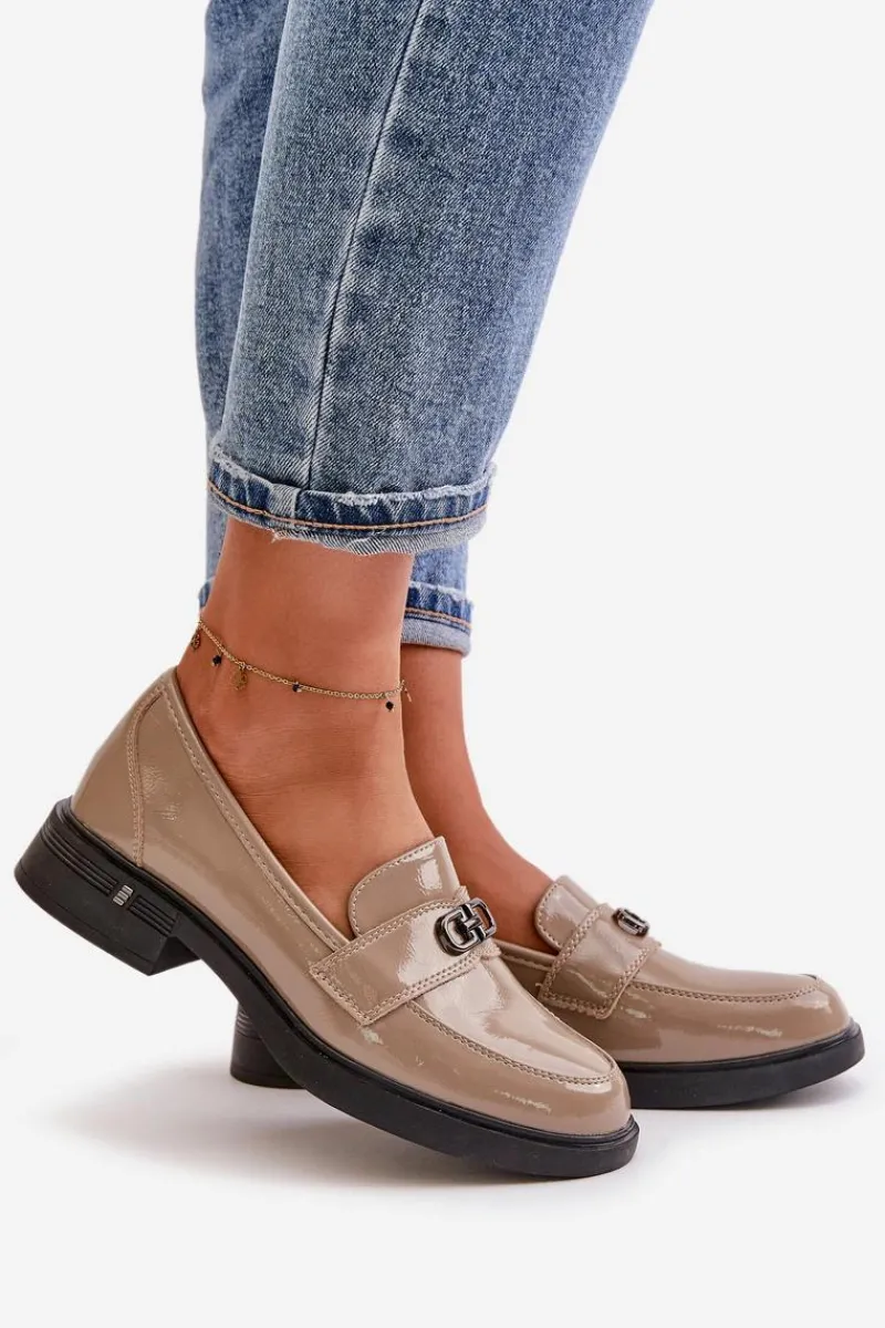 Loafersy Damskie|Mokasyny Damskie Lakierowane>Buty damskie Vinceza Lakierowane Mokasyny Damskie Ze Skóry Naturalnej Khaki Vinceza 58409