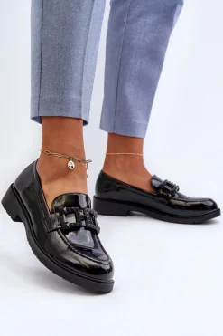 Mokasyny Płaskie|Mokasyny Damskie Lakierowane>Damskie buty S.Barski Lakierowane Mokasyny Damskie Z Ozdobą S.Barski HY371A