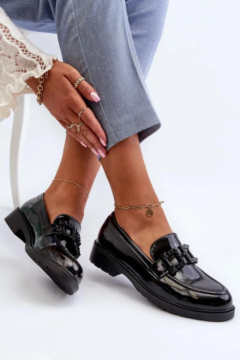 Mokasyny Płaskie|Mokasyny Damskie Lakierowane>Damskie buty S.Barski Lakierowane Mokasyny Damskie Z Ozdobą S.Barski HY371A