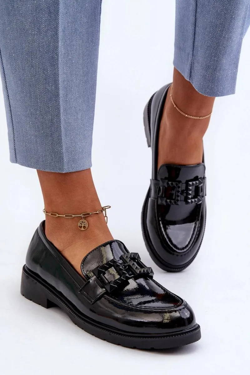 Mokasyny Płaskie|Mokasyny Damskie Lakierowane>Damskie buty S.Barski Lakierowane Mokasyny Damskie Z Ozdobą S.Barski HY371A