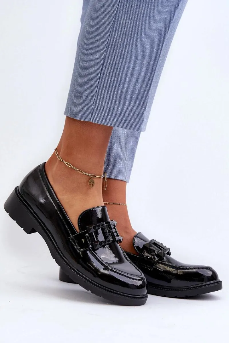 Mokasyny Płaskie|Mokasyny Damskie Lakierowane>Damskie buty S.Barski Lakierowane Mokasyny Damskie Z Ozdobą S.Barski HY371A