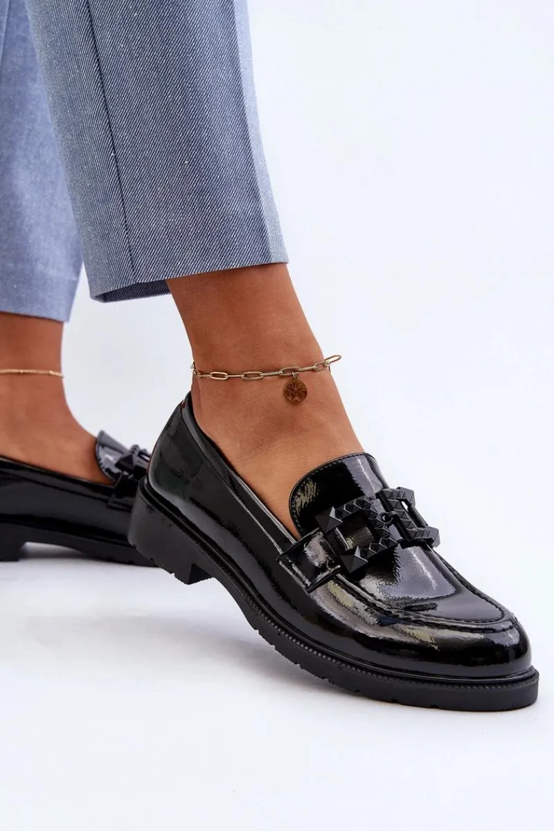 Mokasyny Płaskie|Mokasyny Damskie Lakierowane>Damskie buty S.Barski Lakierowane Mokasyny Damskie Z Ozdobą S.Barski HY371A