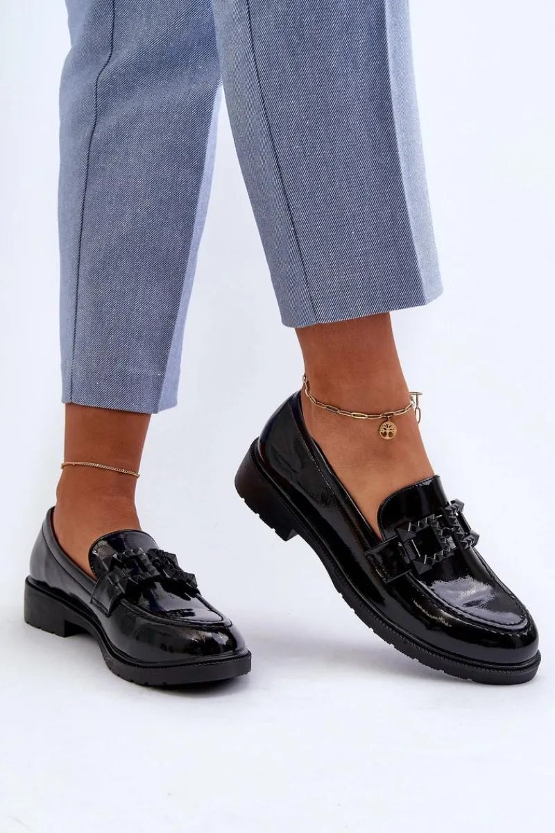 Mokasyny Płaskie|Mokasyny Damskie Lakierowane>Damskie buty S.Barski Lakierowane Mokasyny Damskie Z Ozdobą S.Barski HY371A