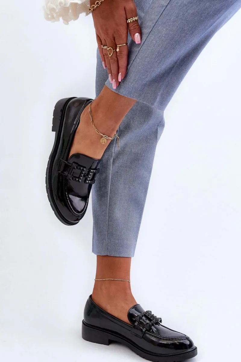 Mokasyny Płaskie|Mokasyny Damskie Lakierowane>Damskie buty S.Barski Lakierowane Mokasyny Damskie Z Ozdobą S.Barski HY371A