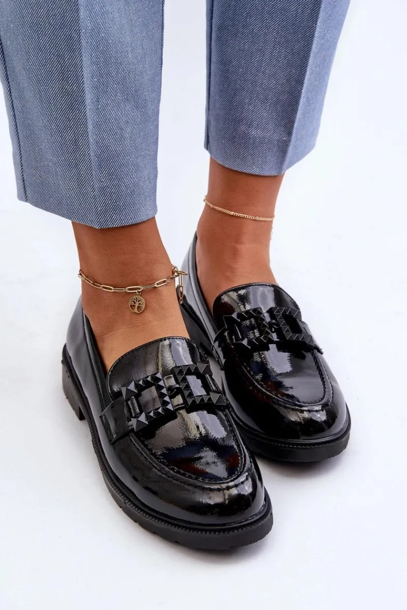 Mokasyny Płaskie|Mokasyny Damskie Lakierowane>Damskie buty S.Barski Lakierowane Mokasyny Damskie Z Ozdobą S.Barski HY371A