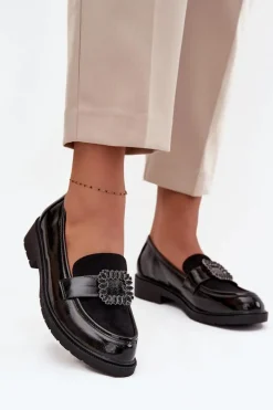 Outlet Damskie buty S.Barski Lakierowane Mokasyny Damskie Z Ozdobną Klamrą S.Barski HY52-546 Czarne