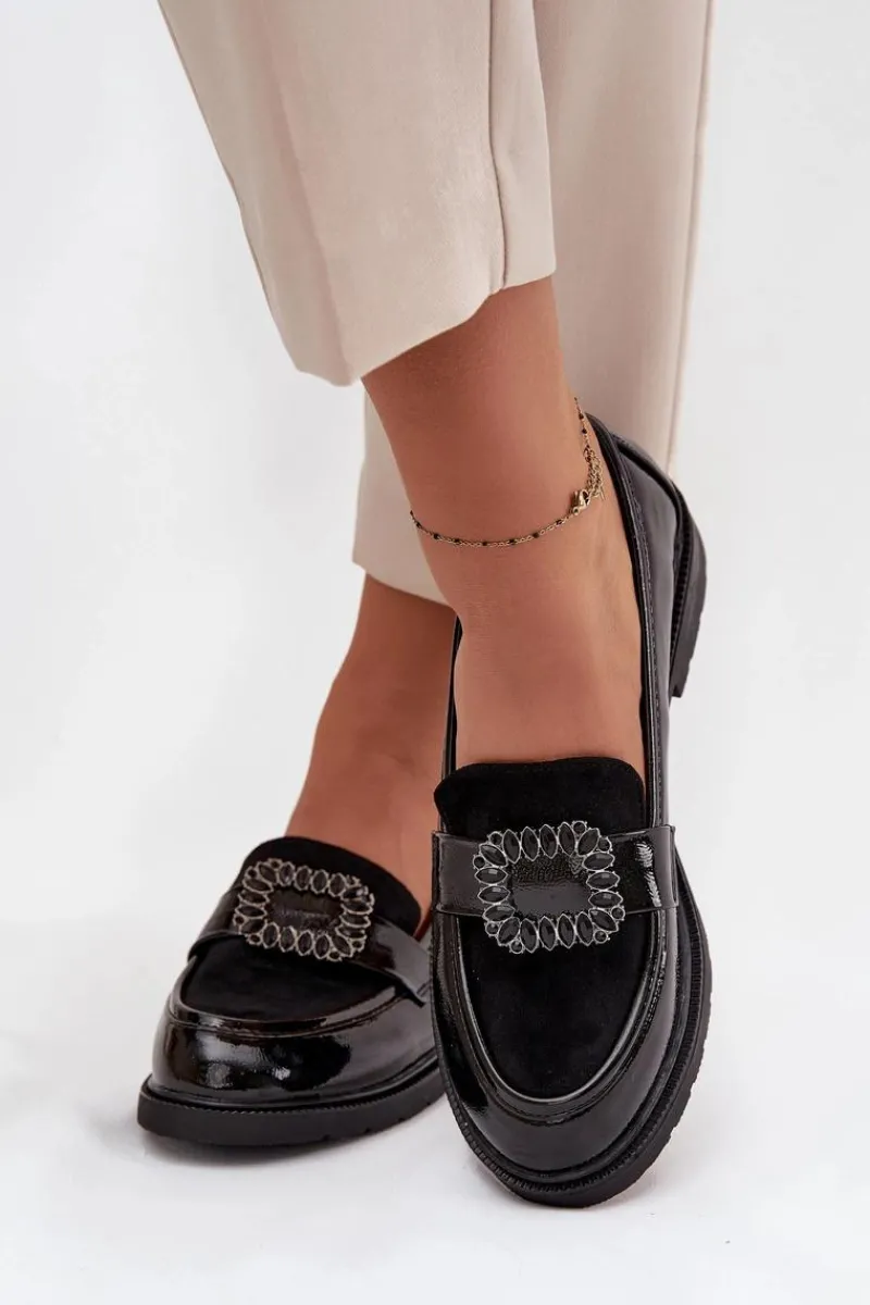 Outlet Damskie buty S.Barski Lakierowane Mokasyny Damskie Z Ozdobną Klamrą S.Barski HY52-546 Czarne