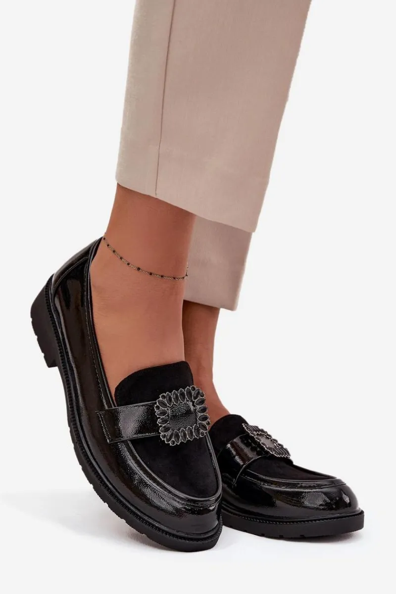 Outlet Damskie buty S.Barski Lakierowane Mokasyny Damskie Z Ozdobną Klamrą S.Barski HY52-546 Czarne