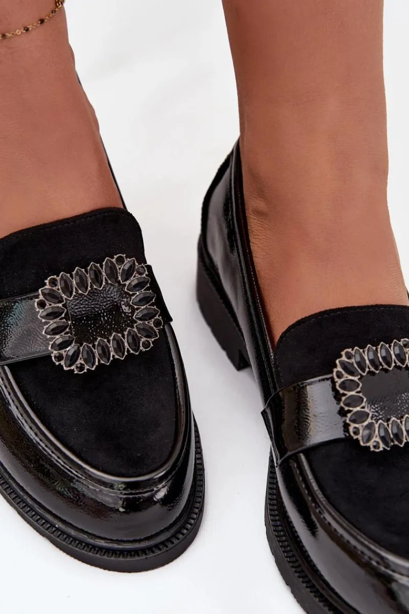 Outlet Damskie buty S.Barski Lakierowane Mokasyny Damskie Z Ozdobną Klamrą S.Barski HY52-546 Czarne