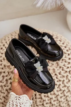 Best Lakierowane Mokasyny Dziewczęce Z Kokardą Eko Skórzane Czarne Avallesa Dzieci Mokasyny Dziecięce