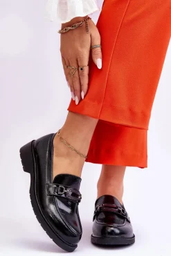 Hot Lakierowane Mokasyny Loafersy Z Ozdobą Czarne Maura Damskie Mokasyny Damskie Lakierowane