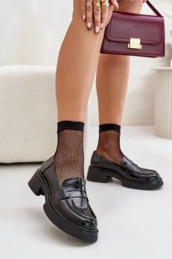 Mokasyny Damskie Lakierowane>Damskie buty S.Barski Lakierowane Mokasyny Loafersy Damskie D&A JC42-62 Czarne