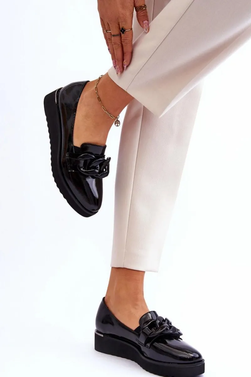 Lakierowane Mokasyny Na Koturnie Czarne Semma Damskie Mokasyny Damskie Lakierowane