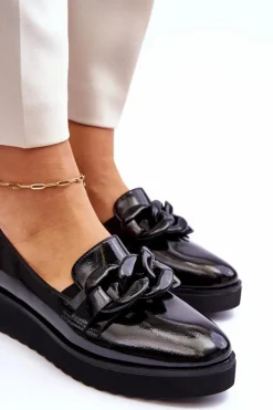 Lakierowane Mokasyny Na Koturnie Czarne Semma Damskie Mokasyny Damskie Lakierowane