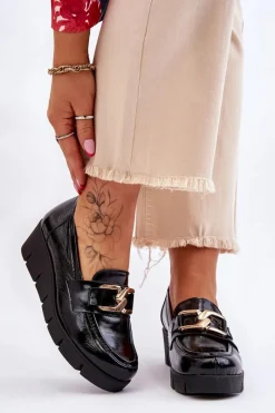 Sale Lakierowane Mokasyny Na Koturnie Czarne Lemar Felicita Damskie Loafersy Damskie|Mokasyny Damskie Lakierowane
