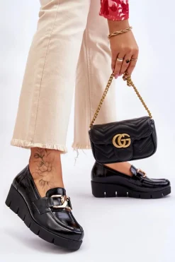 Sale Lakierowane Mokasyny Na Koturnie Czarne Lemar Felicita Damskie Loafersy Damskie|Mokasyny Damskie Lakierowane