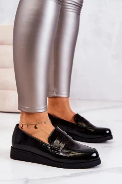 Online Lakierowane Mokasyny Na Koturnie La.Fi Czarne Alannah Damskie Mokasyny Damskie Lakierowane