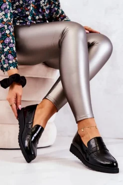 Online Lakierowane Mokasyny Na Koturnie La.Fi Czarne Alannah Damskie Mokasyny Damskie Lakierowane