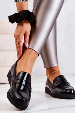 Online Lakierowane Mokasyny Na Koturnie La.Fi Czarne Alannah Damskie Mokasyny Damskie Lakierowane