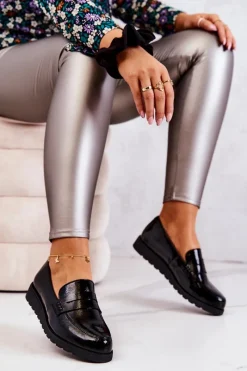 Online Lakierowane Mokasyny Na Koturnie La.Fi Czarne Alannah Damskie Mokasyny Damskie Lakierowane