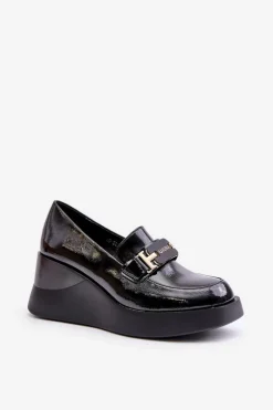 Outlet Lakierowane Mokasyny Na Koturnie Vinceza 58337 Czarne Damskie Loafersy Damskie|Mokasyny Damskie Lakierowane