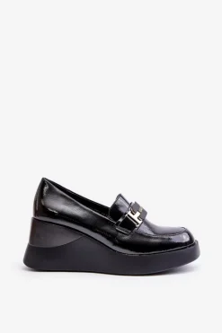 Outlet Lakierowane Mokasyny Na Koturnie Vinceza 58337 Czarne Damskie Loafersy Damskie|Mokasyny Damskie Lakierowane