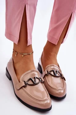 Hot Buty damskie Vinceza Lakierowane Mokasyny Na Płaskim Obcasie Beżowe Marra