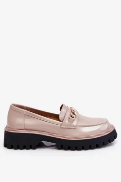 Clearance Damskie buty S.Barski Lakierowane Mokasyny Na Platformie Beżowe Ronin Beżowy