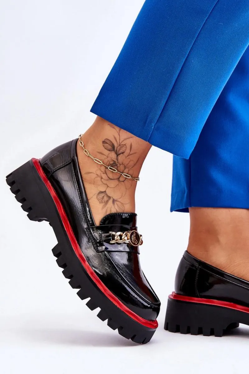 Mokasyny Damskie Lakierowane|Mokasyny Na Platformie>Damskie buty S.Barski Lakierowane Mokasyny Na Platformie Czarne Ronin