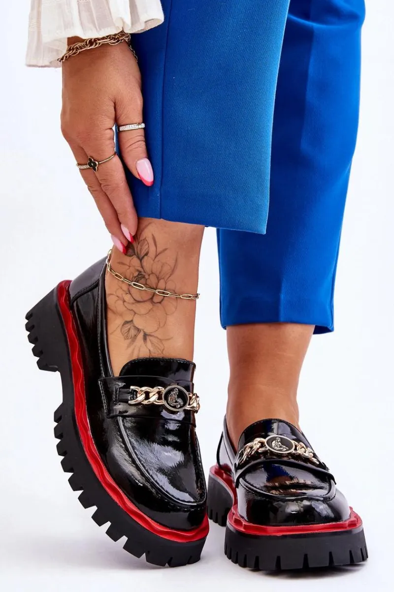 Mokasyny Damskie Lakierowane|Mokasyny Na Platformie>Damskie buty S.Barski Lakierowane Mokasyny Na Platformie Czarne Ronin