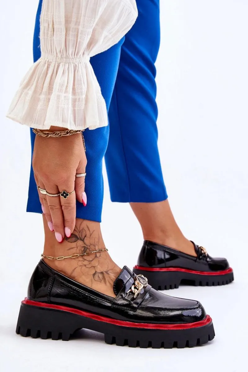 Mokasyny Damskie Lakierowane|Mokasyny Na Platformie>Damskie buty S.Barski Lakierowane Mokasyny Na Platformie Czarne Ronin