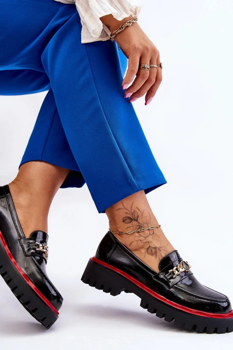 Mokasyny Damskie Lakierowane|Mokasyny Na Platformie>Damskie buty S.Barski Lakierowane Mokasyny Na Platformie Czarne Ronin